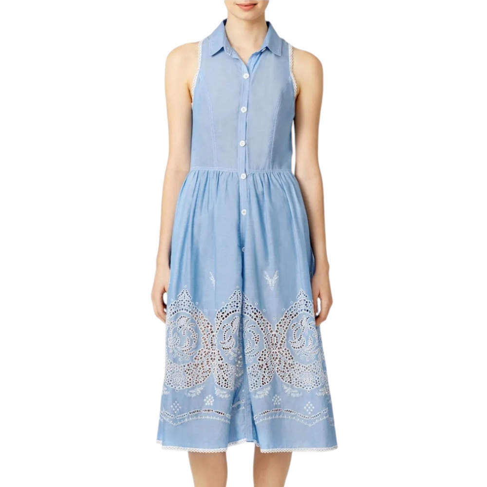 Yoana Baraschi Blue/White Santeria Eyelet Shirtdress embroidered Size S